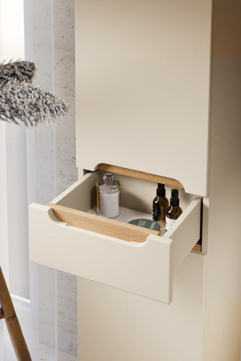 Badezimmer-Hochschrank Balvina Kaschmir matt 35 × 187 × 33 cm mit 2 Türen und 1 Schublade – Ansicht 7
