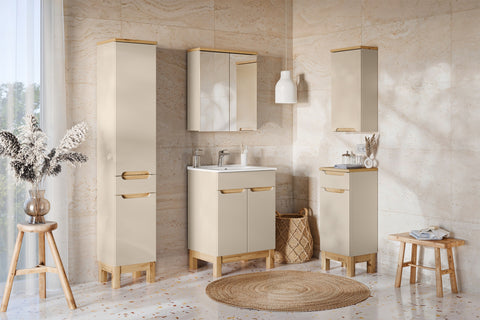 Badezimmer-Hochschrank Balvina Kaschmir matt 35 × 187 × 33 cm mit 2 Türen und 1 Schublade – Ansicht 8