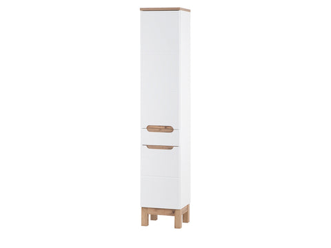 Badezimmer-Hochschrank Balvina Weiß Hochglanz 35 × 187 × 33 cm mit 2 Türen und 1 Schublade
