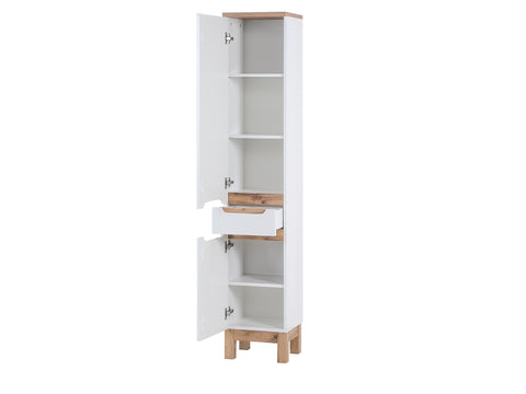 Badezimmer-Hochschrank Balvina Weiß Hochglanz 35 × 187 × 33 cm mit 2 Türen und 1 Schublade – Ansicht 3