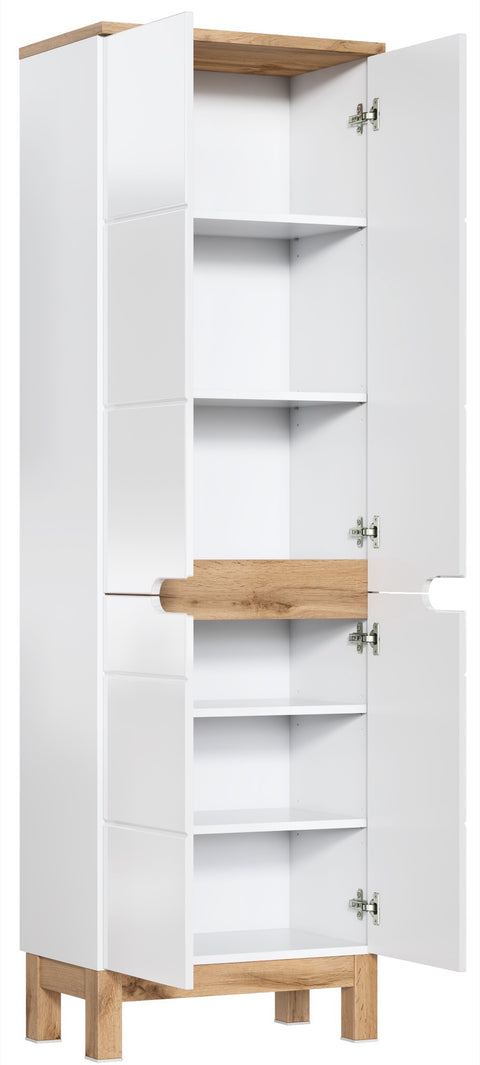 Badezimmer-Hochschrank Balvina Weiß Hochglanz 60 × 187 × 33 cm mit 4 Türen – Ansicht 2
