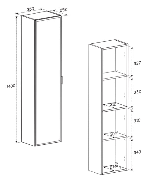 Badezimmer-Hochschrank Bellisa Kaschmir matt 35 × 140 × 25 cm mit 1 Tür – Ansicht 7