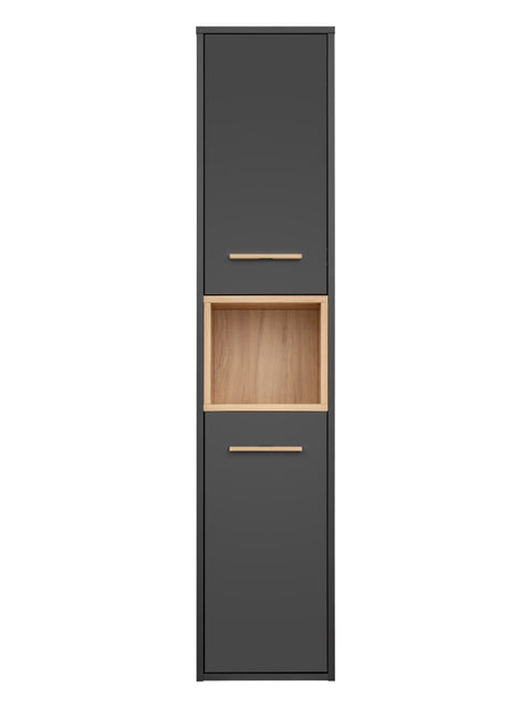 Badezimmer-Hochschrank Bornella Cosmos Grau 36 × 170 × 33 cm mit 2 Türen