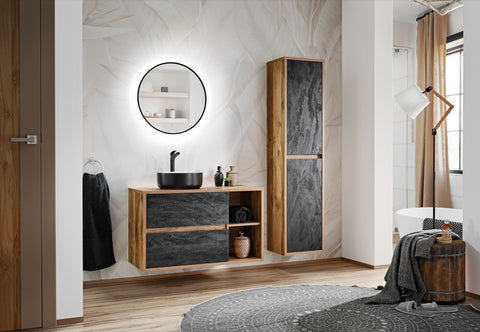 Badezimmer-Hochschrank Hamvera Beton dunkel 40 × 170 × 33 cm mit 2 Türen – Ansicht 3