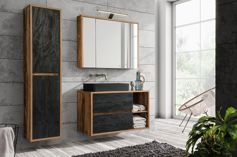 Badezimmer-Hochschrank Hamvera Beton dunkel 40 × 170 × 33 cm mit 2 Türen – Ansicht 6