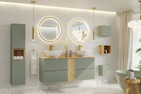 Badezimmer-Hochschrank Linora Schilfgrün 30 × 140 × 25 cm mit 2 Türen – Ansicht 6
