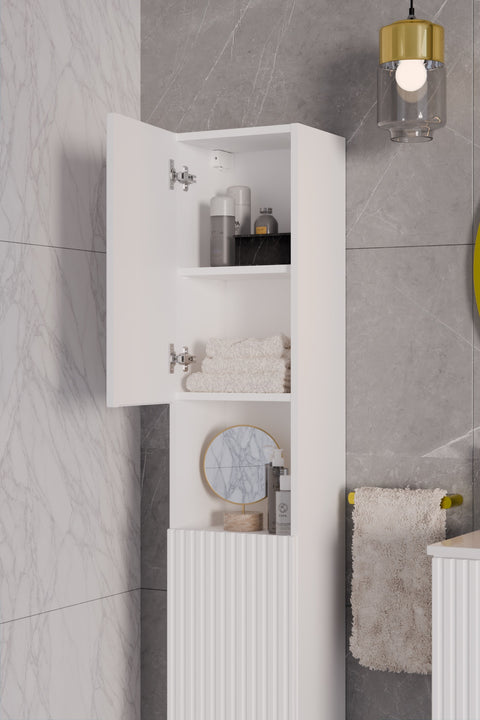 Badezimmer-Hochschrank Novira Weiß matt 30 × 140 × 25 cm mit 2 Türen – Ansicht 4