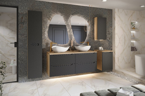 Badezimmer-Hochschrank Oceana Schwarz matt 35 × 170 × 33 cm mit 2 Türen – Ansicht 4