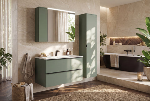Badezimmer-Hochschrank Sombrela Schilfgrün 40 × 172 × 35 cm mit 1 Tür, mit LED-Beleuchtung – Ansicht 8