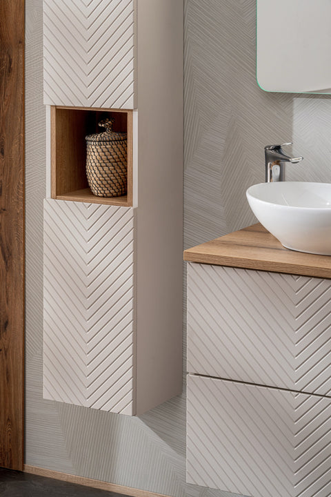 Badezimmer-Hochschrank Vivessa Kaschmir matt 30 × 140 × 25 cm mit 2 Türen – Ansicht 7