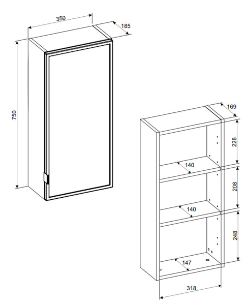 Badezimmer-Oberschrank Bellisa Kaschmir matt 35 × 75 × 19 cm mit 1 Tür – Ansicht 5