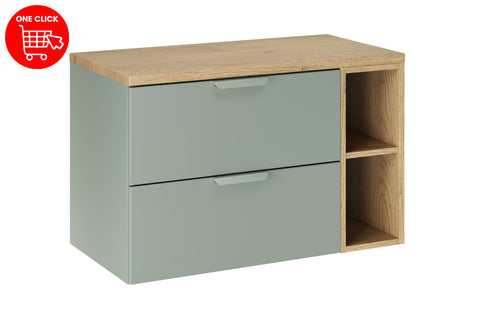 Badmöbel-Set Asteya Grün 80 cm – Waschtischplatte + Regal + Waschbeckenunterschrank – Ansicht 3