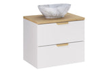 Badmöbel-Set Asteya Weiß 60 cm – Waschbecken + Waschtischplatte + Waschbeckenunterschrank – Ansicht 2