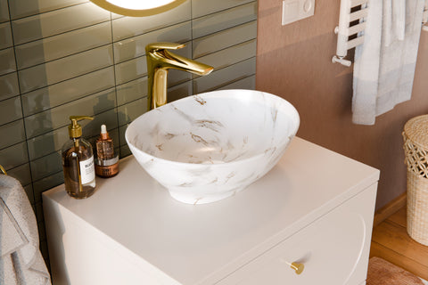 Badmöbel-Set Asteya Weiß 60 cm – Waschbecken + Waschtischplatte + Waschbeckenunterschrank – Ansicht 5