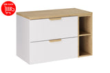 Badmöbel-Set Asteya Weiß 80 cm – Waschtischplatte + Regal + Waschbeckenunterschrank – Ansicht 3