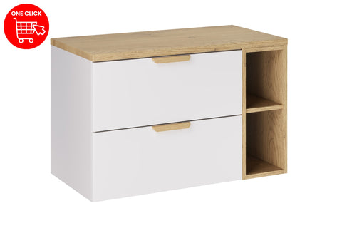 Badmöbel-Set Asteya Weiß 80 cm – Waschtischplatte + Regal + Waschbeckenunterschrank – Ansicht 3