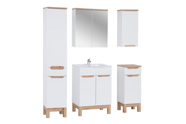 Badmöbel-Set Balvina Weiß 60 cm – Hochschrank + 2 × Hängeschrank + Waschbeckenunterschrank
