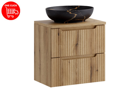 Badmöbel-Set Novira Coast Evoke Eiche 60 cm – Waschbecken + Waschtischplatte + Waschbeckenunterschrank – Ansicht 3