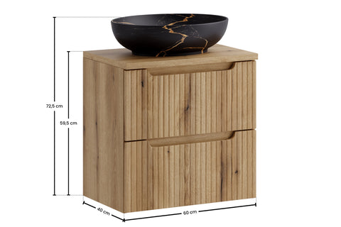 Badmöbel-Set Novira Coast Evoke Eiche 60 cm – Waschbecken + Waschtischplatte + Waschbeckenunterschrank – Ansicht 5
