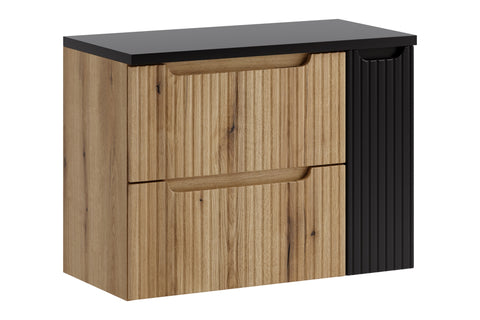 Badmöbel-Set Novira Coast Evoke Eiche 80 cm – Waschtischplatte + Hängeschrank + Waschbeckenunterschrank – Ansicht 2