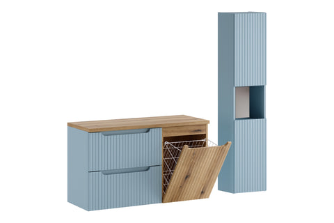 Badmöbel-Set Novira Denimblau 100 cm – Waschtischplatte + Hängeschrank + Hochschrank – Ansicht 3