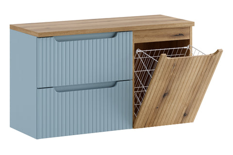Badmöbel-Set Novira Denimblau 100 cm – Waschtischplatte + Hängeschrank + Waschbeckenunterschrank – Ansicht 3