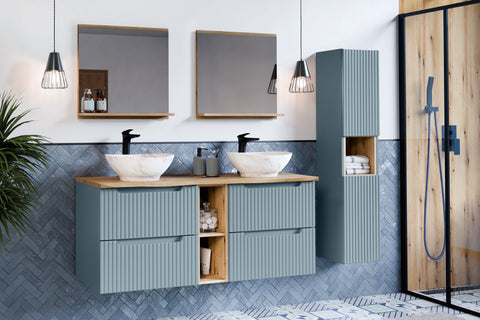 Badmöbel-Set Novira Denimblau 60 cm – Waschtischplatte + Waschbecken + Waschbeckenunterschrank