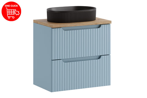 Badmöbel-Set Novira Denimblau 60 cm – Waschtischplatte + Waschbecken + Waschbeckenunterschrank – Ansicht 3