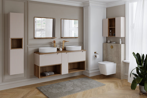 Badmöbel-Set Novira Kaschmir 50 cm – Waschtischplatte + Waschbeckenunterschrank + Regal