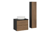 Badmöbel-Set Talvera Casella Eiche 60 cm – Waschbecken + Hochschrank + Waschbeckenunterschrank (set-tc b black 60cm un maja hc)