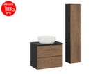 Badmöbel-Set Talvera Casella Eiche 60 cm – Waschbecken + Hochschrank + Waschbeckenunterschrank (set-tc b black 60cm un maja hc) – Ansicht 2