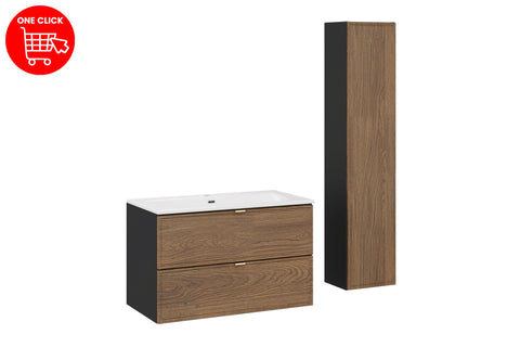Badmöbel-Set Talvera Casella Eiche 80 cm – Waschbecken + Hochschrank + Waschbeckenunterschrank – Ansicht 2