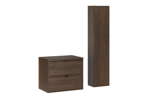 Badmöbel-Set Terrana Walnuss Villa 60 cm – Hochschrank + Waschbeckenunterschrank + Waschtischplatte – Ansicht 3