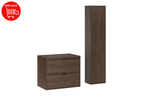 Badmöbel-Set Terrana Walnuss Villa 60 cm – Hochschrank + Waschbeckenunterschrank + Waschtischplatte – Ansicht 4
