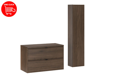 Badmöbel-Set Terrana Walnuss Villa 80 cm – Hochschrank + Waschbeckenunterschrank + Waschtischplatte – Ansicht 4