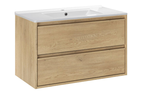 Badmöbel-Set Violetta Cremona Eiche 80 cm – Waschbecken + Waschbeckenunterschrank – Ansicht 2