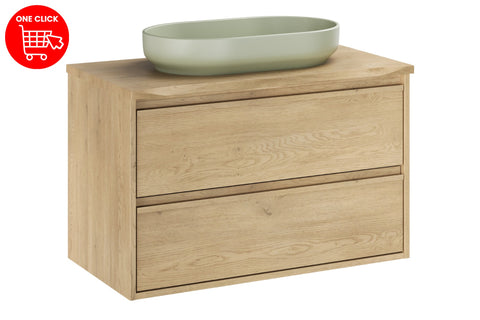Badmöbel-Set Violetta Cremona Eiche 80 cm – Waschbecken + Waschtischplatte + Waschbeckenunterschrank – Ansicht 3