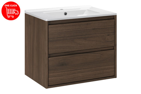 Badmöbel-Set Violetta Walnuss Villa 60 cm – Waschbecken + Waschbeckenunterschrank – Ansicht 3
