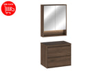 Badmöbel-Set Violetta Walnuss Villa 60 cm – Waschtischplatte + Spiegelschrank + Waschbeckenunterschrank – Ansicht 3