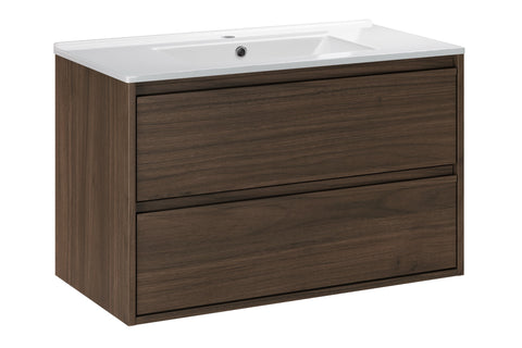 Badmöbel-Set Violetta Walnuss Villa 80 cm – Waschbecken + Waschbeckenunterschrank – Ansicht 2
