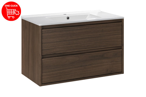 Badmöbel-Set Violetta Walnuss Villa 80 cm – Waschbecken + Waschbeckenunterschrank – Ansicht 3
