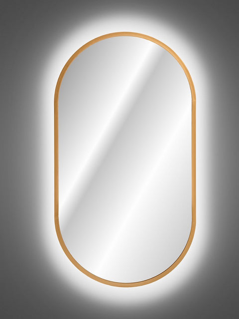 Badspiegel mit LED-Beleuchtung Apollon 50 × 90 cm – mit Rahmen, Rahmen Gold – Ansicht 2