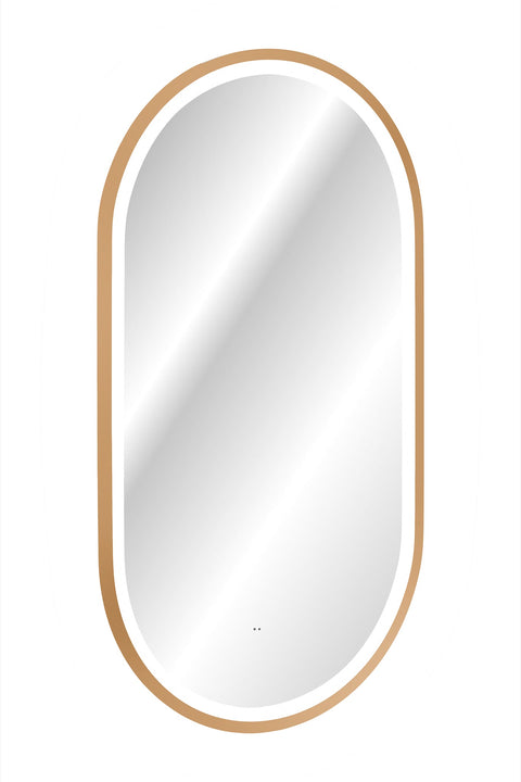 Badspiegel mit LED-Beleuchtung Apollon II 50 × 90 cm – mit Rahmen, Rahmen Gold