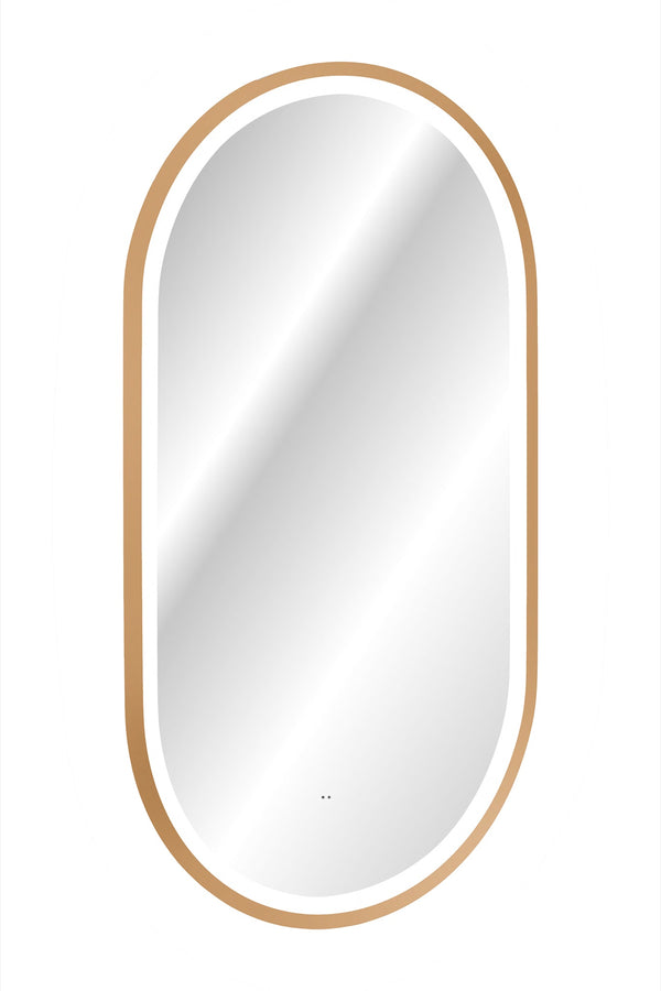Badspiegel mit LED-Beleuchtung Apollon II 50 × 90 cm – mit Rahmen, Rahmen Gold