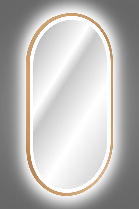 Badspiegel mit LED-Beleuchtung Apollon II 50 × 90 cm – mit Rahmen, Rahmen Gold – Ansicht 5