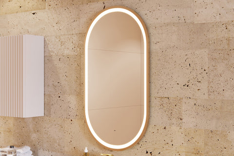 Badspiegel mit LED-Beleuchtung Apollon II 50 × 90 cm – mit Rahmen, Rahmen Gold – Ansicht 7