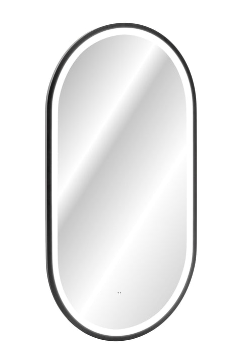 Badspiegel mit LED-Beleuchtung Apollon II 50 × 90 cm – mit Rahmen, Rahmen Schwarz – Ansicht 2