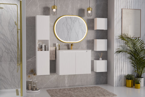 Badspiegel mit LED-Beleuchtung Apollon II 70 × 90 cm – mit Rahmen, Rahmen Gold – Ansicht 4