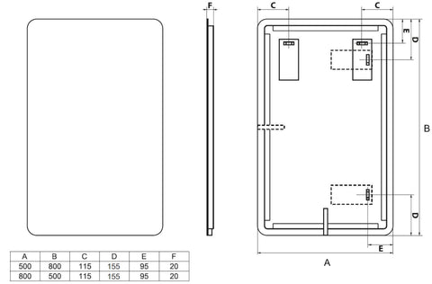 Badspiegel mit LED-Beleuchtung Stellara 50 × 80 cm – rahmenlos – Ansicht 2