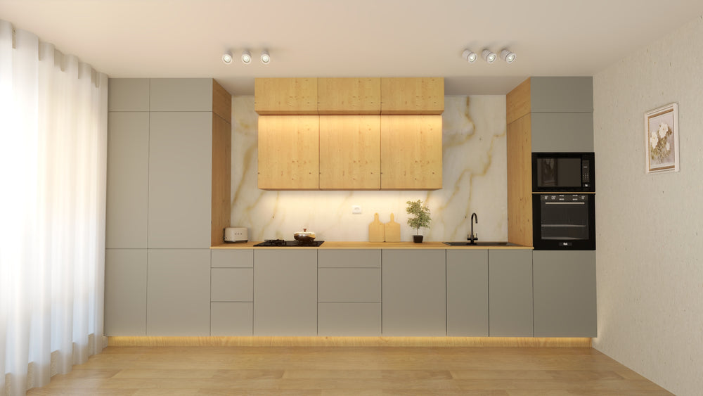 Nexa Küchenmöbel-Set KÜ03-L – Woodline & Beige – Stilvolle 460 cm Küchenlösung mit maximalem Stauraum und moderner Eleganz